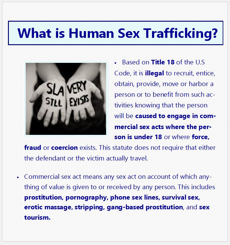 Explanation of human sex trafficking.